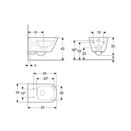Geberit 500.208.01.1 - Pakabinamas klozetas Rimfree Smyle Square keramika/balta