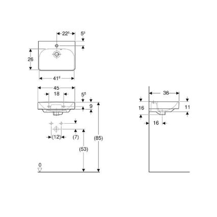 Geberit 500.222.01.1 - Pakabinamas praustuvas Smyle Square 45x36 cm keramika/balta