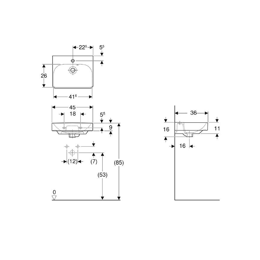 Geberit 500.222.01.1 - Pakabinamas praustuvas Smyle Square 45x36 cm keramika/balta