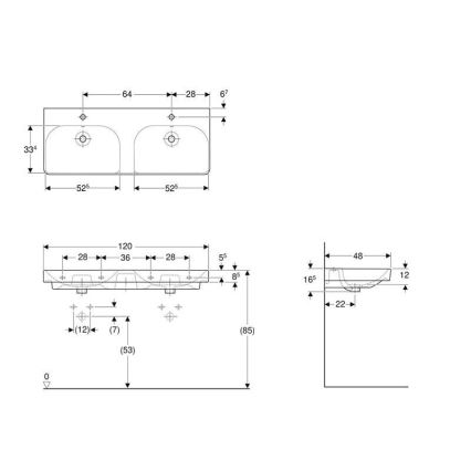 Geberit 500.223.01.1 - Pakabinamas dvigubas praustuvas Smyle Square 120x48 cm keramika/balta