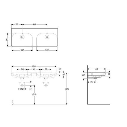 Geberit 500.224.01.1 - Pakabinamas dvigubas praustuvas Smyle Square 120x48 cm keramika/balta