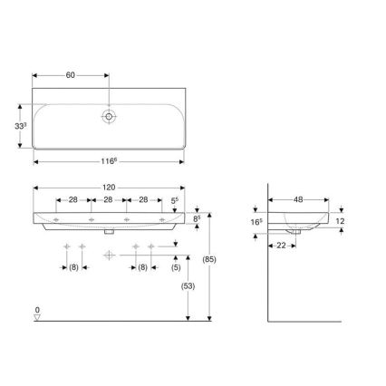 Geberit 500.225.01.1 - Pakabinamas dvigubas praustuvas Smyle Square 120x48 cm keramika/balta