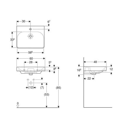 Geberit 500.229.01.1 - Pakabinamas praustuvas Smyle Square 60x48 cm keramika/balta