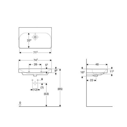 Geberit 500.249.00.2 - Pakabinamas praustuvas Smyle Square 75x48 cm keramika/balta
