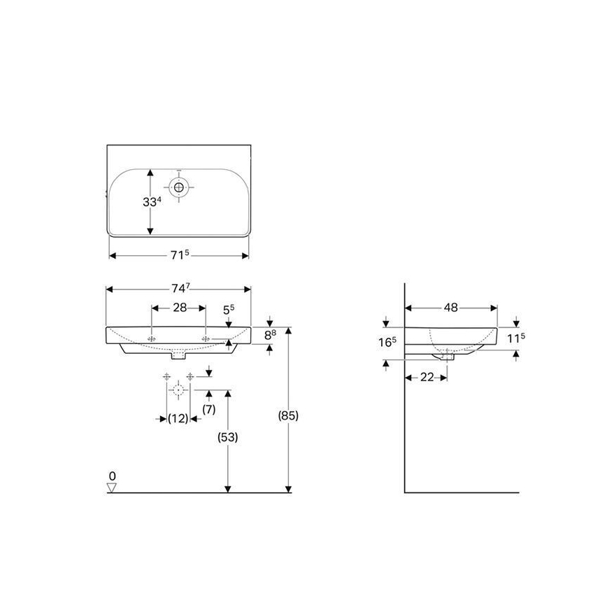 Geberit 500.249.00.2 - Pakabinamas praustuvas Smyle Square 75x48 cm keramika/balta