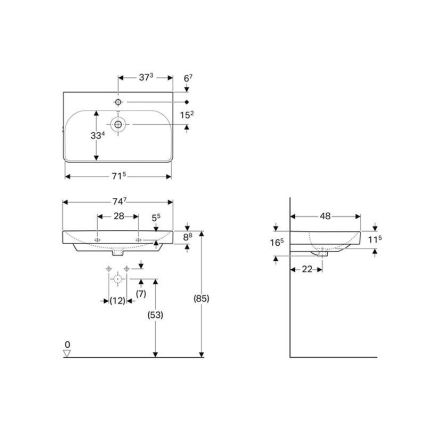 Geberit 500.249.01.1 - Pakabinamas praustuvas Smyle Square 75x48 cm keramika/balta