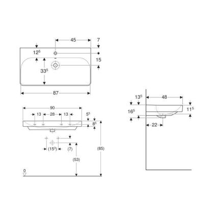 Geberit 500.251.01.1 - Pakabinamas praustuvas Smyle Square 90x48 cm keramika/balta