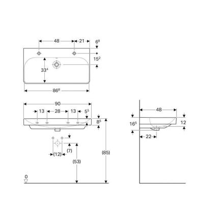 Geberit 500.252.01.1 - Pakabinamas dvigubas praustuvas Smyle Square 90x48 cm keramika/balta