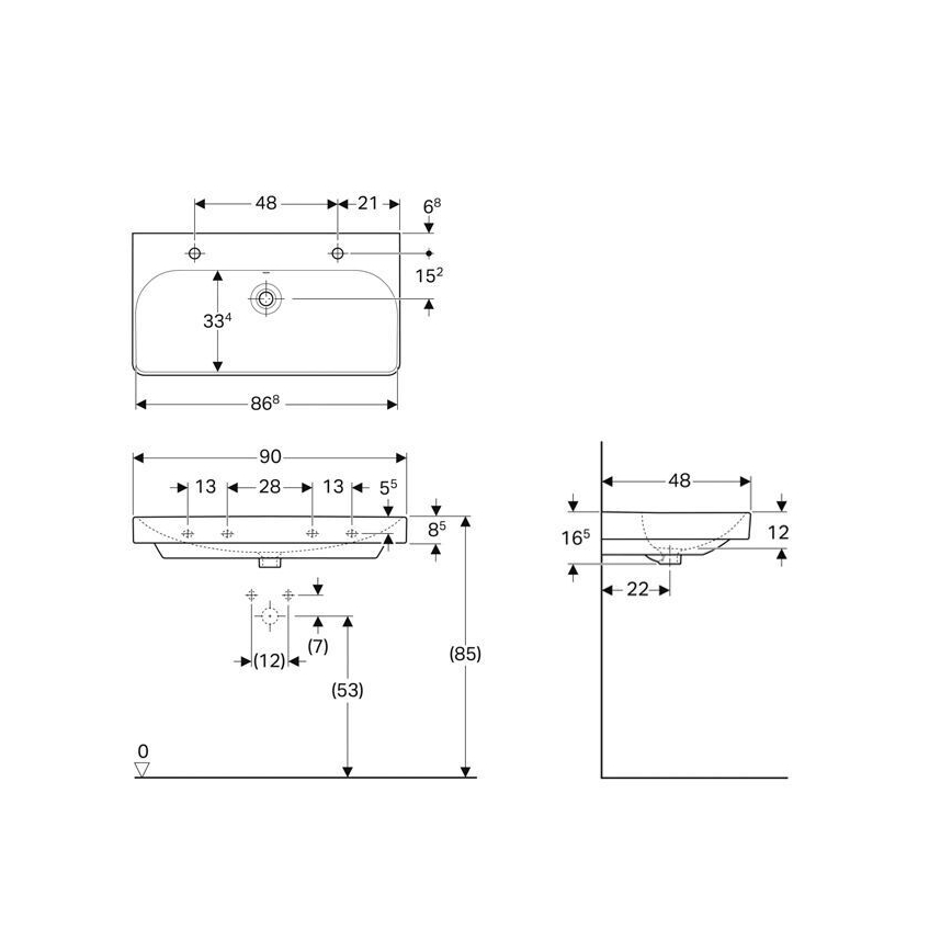 Geberit 500.252.01.1 - Pakabinamas dvigubas praustuvas Smyle Square 90x48 cm keramika/balta