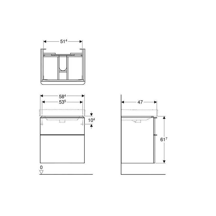 Geberit 500.352.00.1 - Vonios spintelė po praustuvu Smyle Square 59x62x47 cm balta