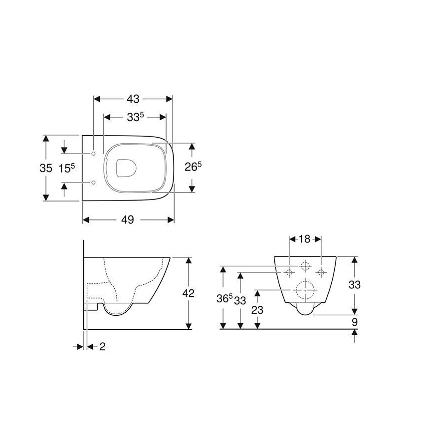 Geberit 500.379.01.1 - Pakabinamas unitazas Rimfree Smyle Square keramika/balta