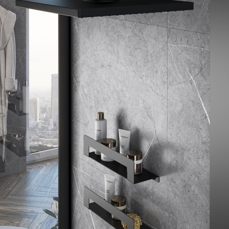 Gedy - Lentyna CLEO su rankšluosčių laikikliu 50 cm matinė juoda