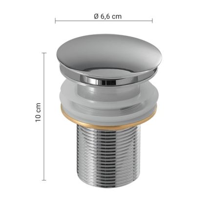 Gedy - praustuvo išleidimo vožtuvas CLICK-CLACK, skersmuo 6,6 cm, blizgus chromas