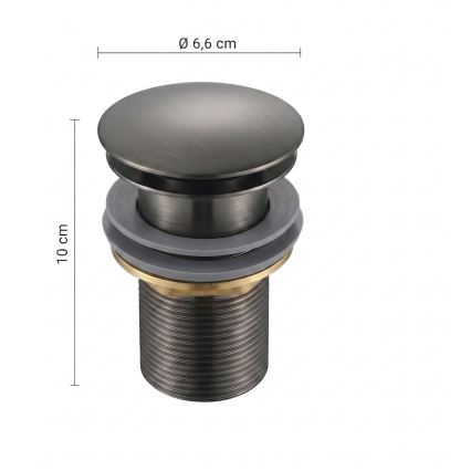 Gedy - Praustuvo nutekėjimo vožtuvas CLICK-CLACK, skersmuo 6,6 cm, metalinės pilkos spalvos