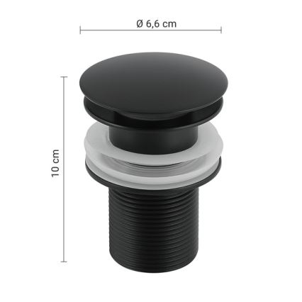 Gedy - Praustuvo uždarymo mechanizmas CLICK-CLACK skersmuo 6,6 cm matinė juoda