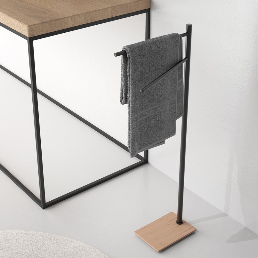 Gedy - Rankšluosčių stovas TRILLY 83,5 cm matinė juoda/bambukas