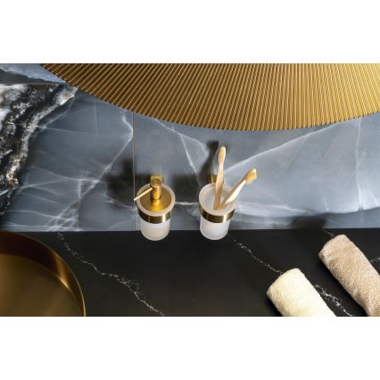 Gedy - Sieninis dantų šepetėlių laikiklis PIRENEI pieninis stiklas/matinė auksinė