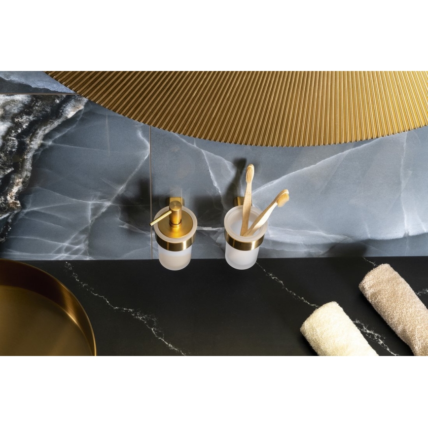 Gedy - Sieninis dantų šepetėlių laikiklis PIRENEI pieninis stiklas/matinė auksinė