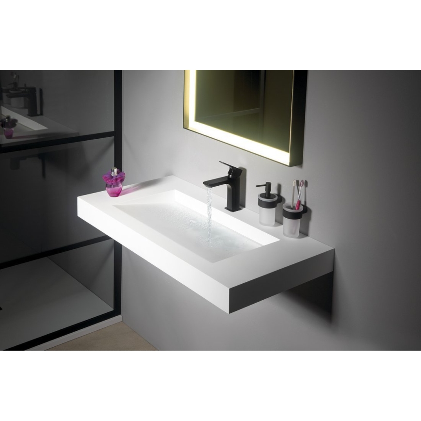 Gedy - Sieninis muilo dozatorius PIRENEI 110 ml pieninis stiklas/matinė juoda