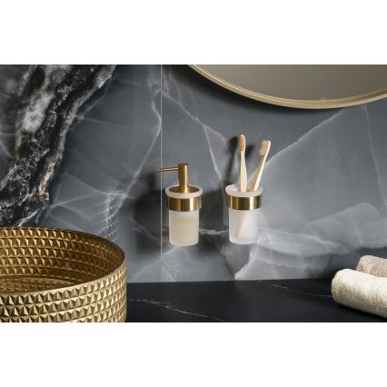 Gedy - sieninis muilo dozatorius PIRENEI 110 ml pieniškas stiklas/matinė aukso spalva