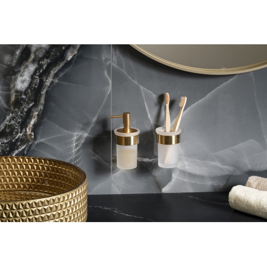 Gedy - sieninis muilo dozatorius PIRENEI 110 ml pieniškas stiklas/matinė aukso spalva