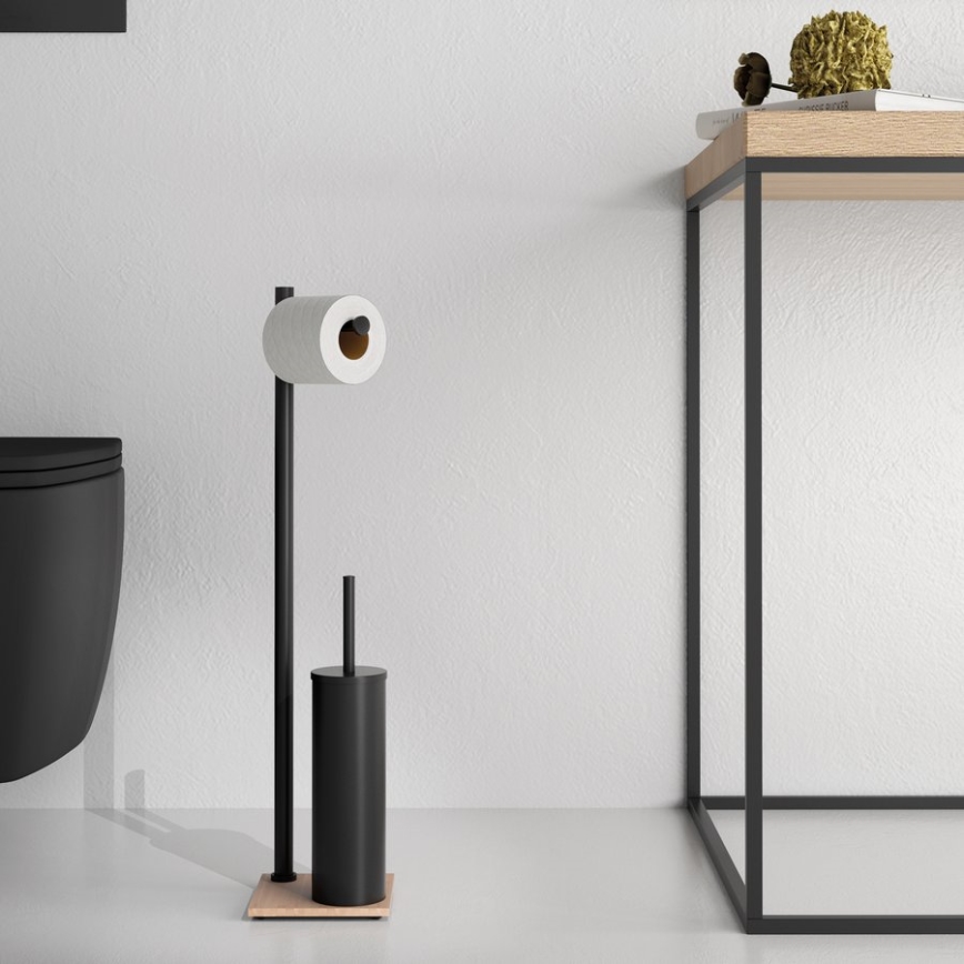 Gedy - Stovintis tualeto šepetys su tualetinio popieriaus laikikliu TRILLY matinė juoda/bambukas