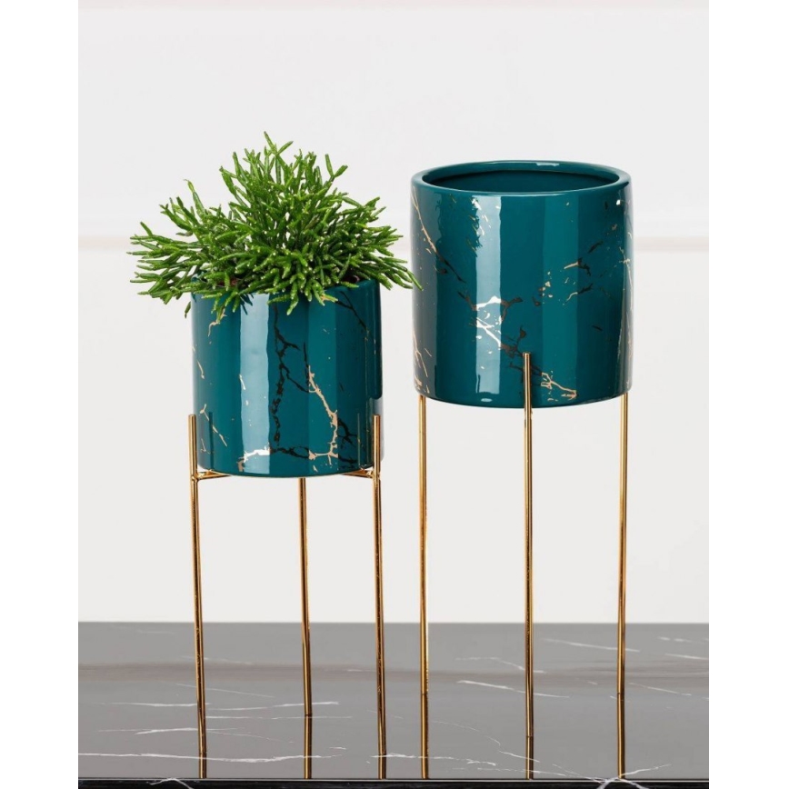 Gėlių stovas NILA 28x11 cm žalia/auksinė