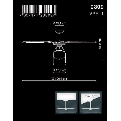 Globo 0309 - Lubinis ventiliatorius CHAMPION 1xE27/60W/230V