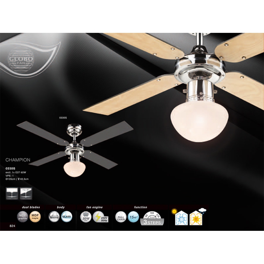 GLOBO - Lubinis ventiliatorius 1xE27/60W/230V