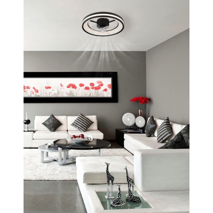 Globo - LED Pritemdomas lubinis šviestuvas su ventiliatoriumi LED/30W/230V 2700-6500K juodas + nuotolinio valdymo pultas