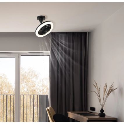 Globo - LED reguliuojamo ryškumo lubinis ventiliatorius LED/20W/230V 3000-6500K juodas + nuotolinis valdymas