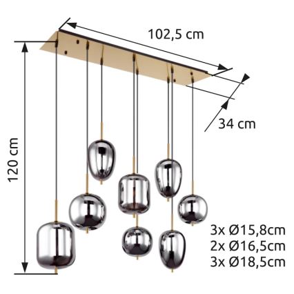 Globo - Pakabinamas sietynas 8xE14/40W/230V dūminis