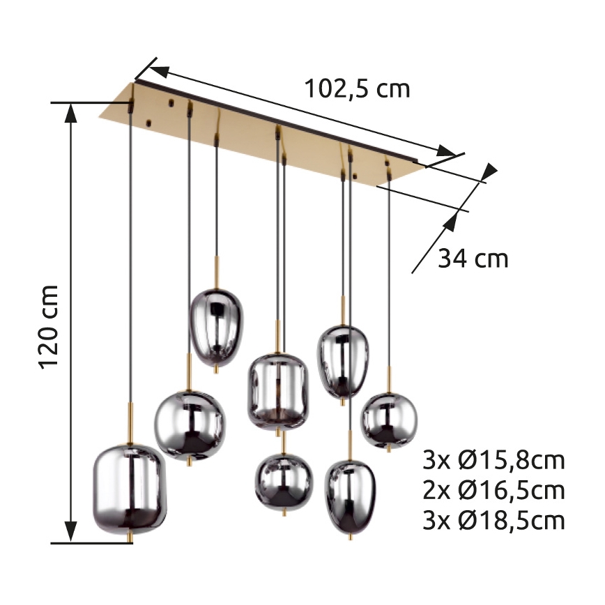 Globo - Pakabinamas sietynas 8xE14/40W/230V dūminis