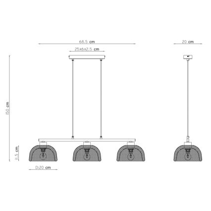 Globo - Sietynas, kabinamas ant virvės 3xE14/40W/230V