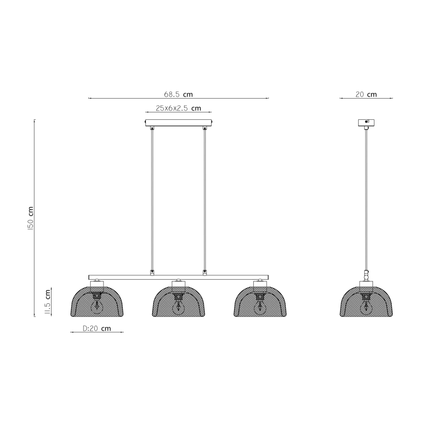 Globo - Sietynas, kabinamas ant virvės 3xE14/40W/230V