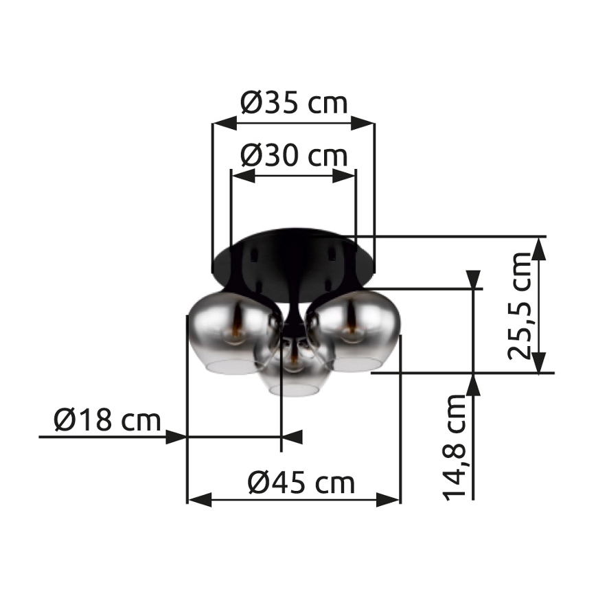 Globo - Tvirtinamas sietynas 3xE27/40W/230V diametras 45 cm juoda