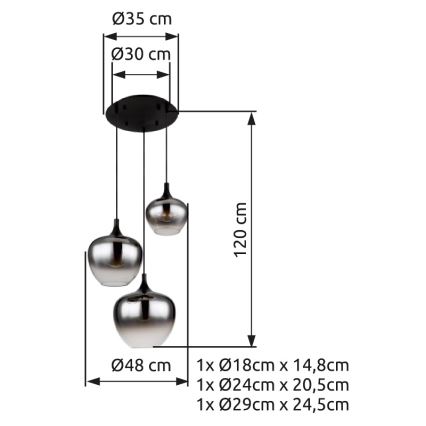 Globo - Pakabinamas sietynas 3xE27/40W/230V diametras 48 cm juoda