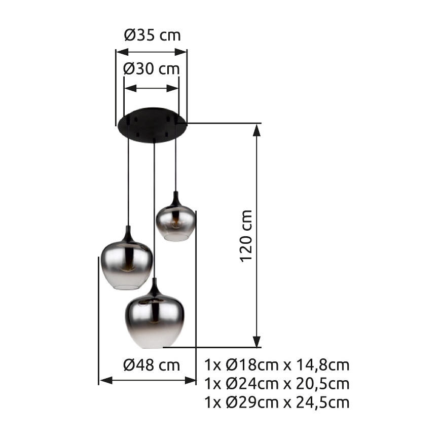 Globo - Pakabinamas sietynas 3xE27/40W/230V diametras 48 cm juoda