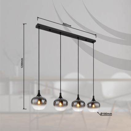 Globo - pakabinamas šviestuvas ant laido 4xE27/40W/230V juodas