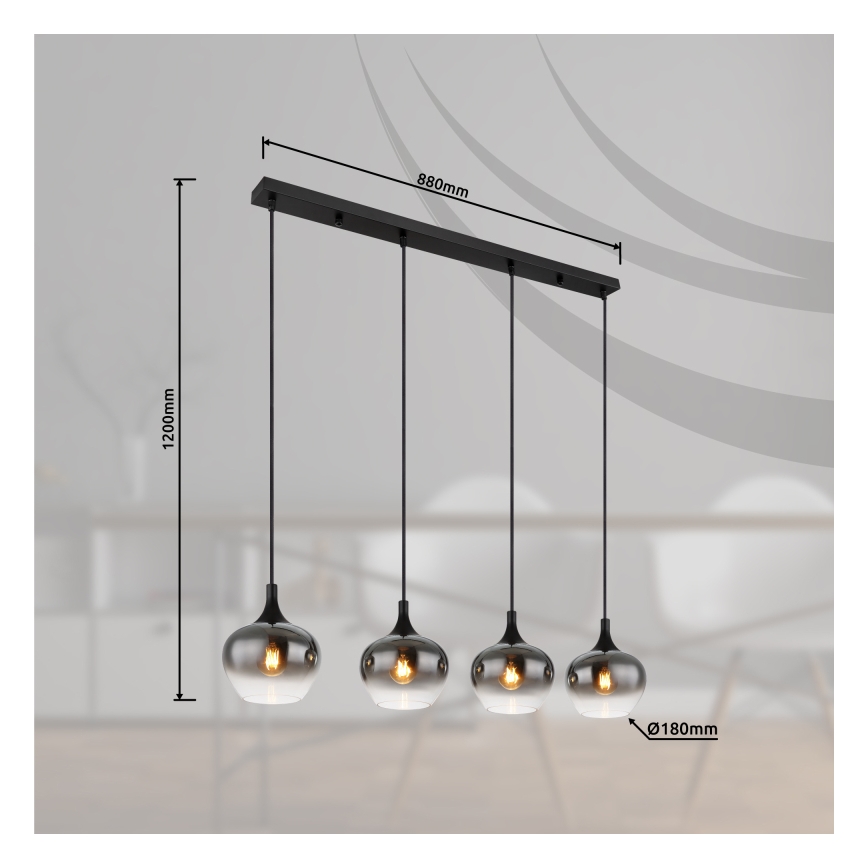Globo - pakabinamas šviestuvas ant laido 4xE27/40W/230V juodas