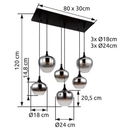 Globo - Pakabinamas sietynas 6xE27/40W/230V juoda