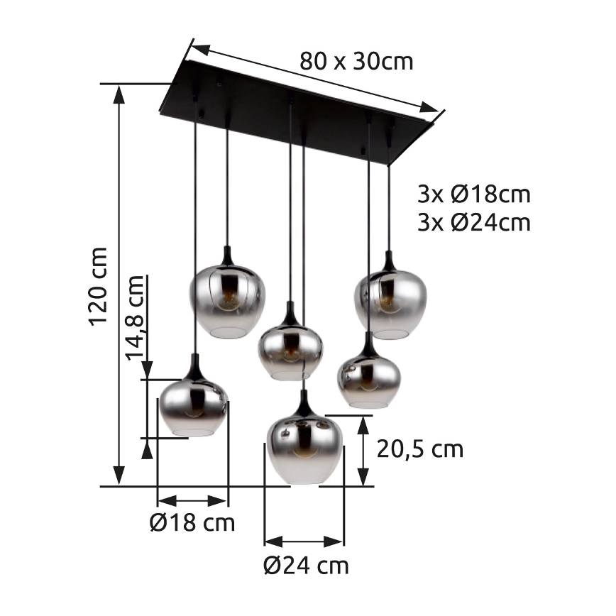 Globo - Pakabinamas sietynas 6xE27/40W/230V juoda