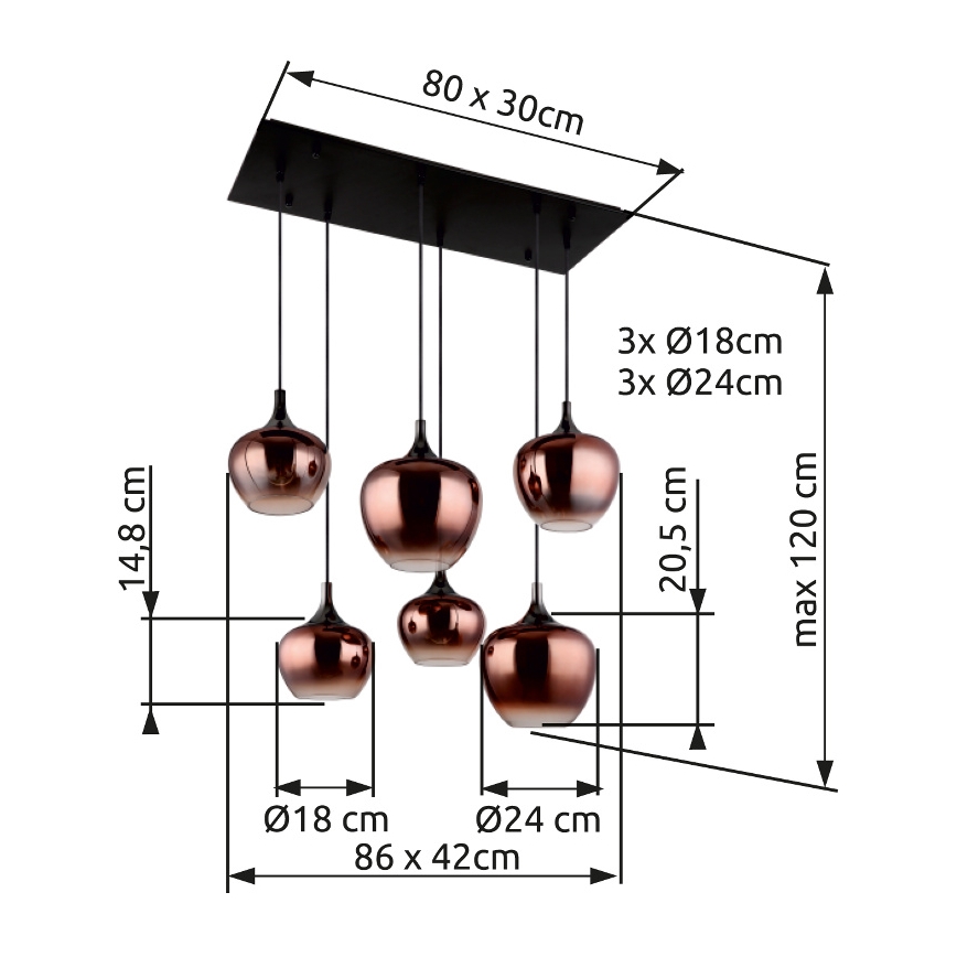 Globo - Pakabinamas sietynas 6xE27/40W/230V ruda/dūminis