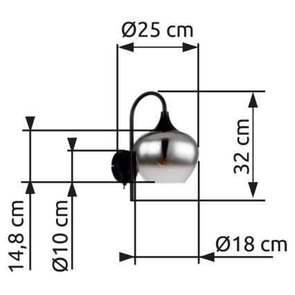 Globo - Sieninis šviestuvas 1xE27/40W/230V juoda