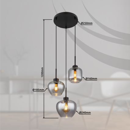 Globo - Pakabinamas šviestuvas ant laido 3xE27/40W/230V juodas
