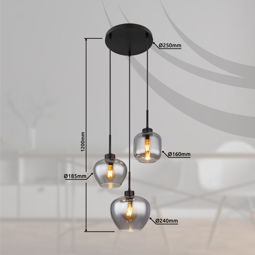 Globo - Pakabinamas šviestuvas ant laido 3xE27/40W/230V juodas