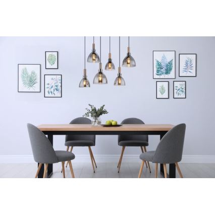 Globo - Pakabinamas šviestuvas su laidu 6xE27/6W/230V juodas/dūminis