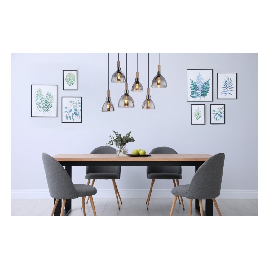 Globo - Pakabinamas šviestuvas su laidu 6xE27/6W/230V juodas/dūminis