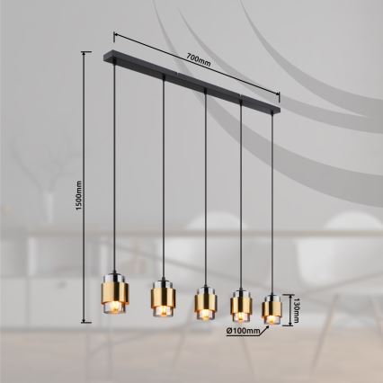 Globo - pakabinama liustra ant laido 5xE27/40W/230V juoda/žalvaris