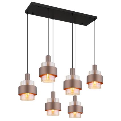 Globo - pakabinamas šviestuvas ant laido 6xE27/60W/230V rudas